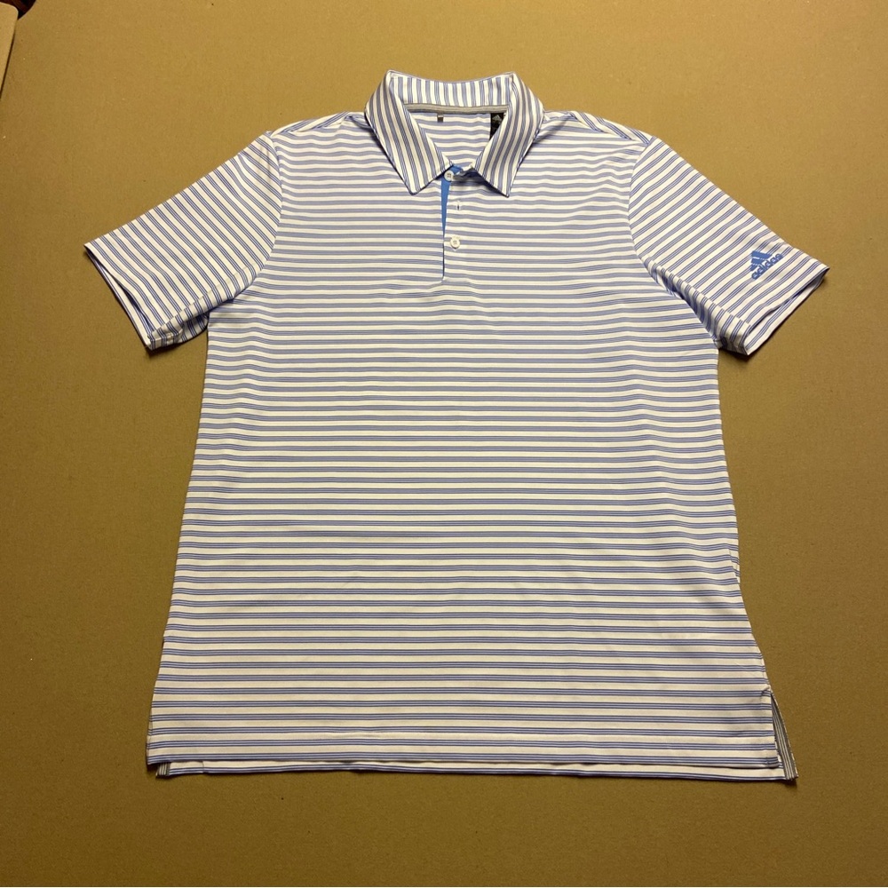 ADIDAS Large Classic 3 White Strips Blue Polo Shirt Short Sleeved Men